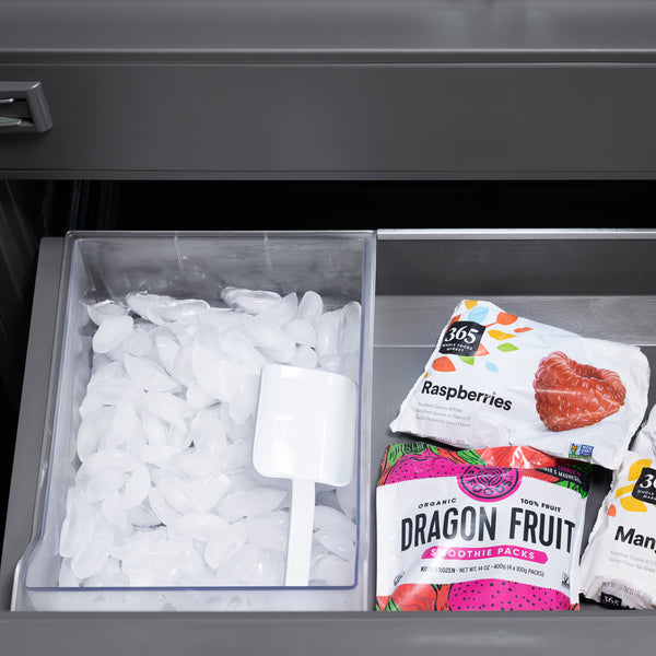 ZLINE Autograph Edition 30 in. 16.1 cu. ft. Built-In Bottom Freezer Refrigerator with Water Dispenser and Ice Maker in White Matte with Graphite Gray Interior and Polished Gold Accents (GRBIVZ-WM-30-G)