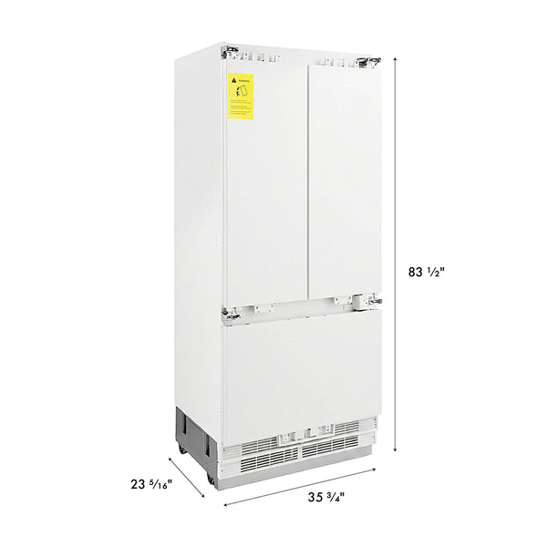 ZLINE 36 in. 19.6 cu. ft. Panel Ready French Door Built-In Bottom Freezer Refrigerator with Water Dispenser and Ice Maker, Open Box-Great Condition