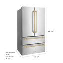 ZLINE Autograph Edition 36 in. 22.5 cu. ft. Counter-Depth French Door Refrigerator with Ice Maker in Fingerprint-Resistant Stainless Steel with Champagne Bronze Traditional Handles (RFMZ-36-CB)