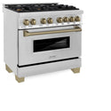 ZLINE Autograph Edition 36 in. 4.6 cu. ft. Legacy Dual Fuel Range with 6 Burner Gas Cooktop and Electric Convection Oven in Stainless Steel and Champagne Bronze Accents, Open Box-Good Condition