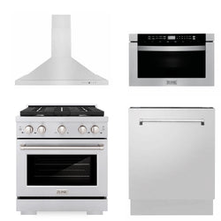 ZLINE 30" Kitchen Package with Stainless Steel Gas Range, Range Hood, Microwave Drawer and Tall Tub Dishwasher (4KP-SGRRH30-MWDWV)