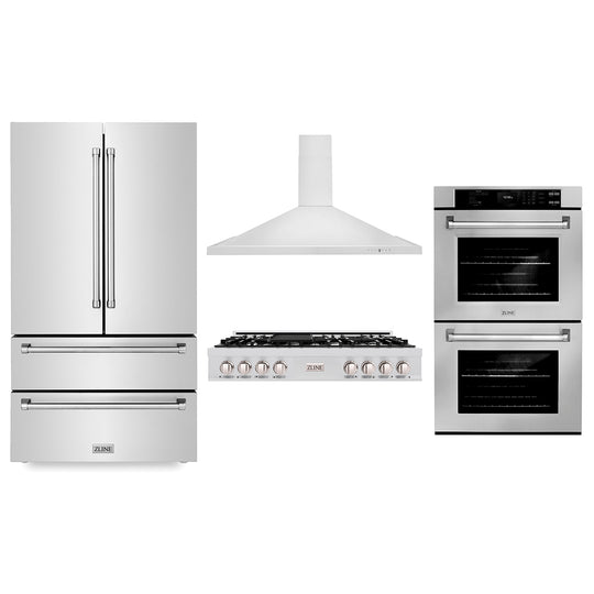 ZLINE Kitchen Package with Refrigeration, 48 in. Stainless Steel Rangetop, 48 in. Range Hood and 30 in. Double Wall Oven (4KPR-RTRH48-AWD)