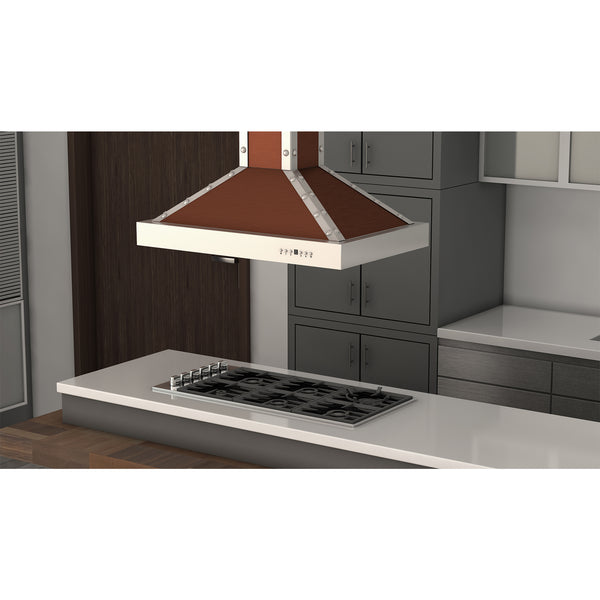 ZLINE 36 in. Designer Series Copper Island Mount Range Hood with Satin Stainless Steel Trim (KB2i-CSSXS-36)