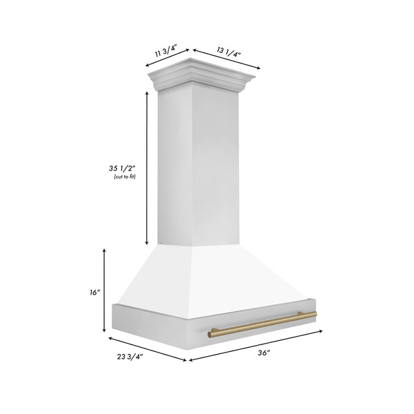 ZLINE Autograph Edition 36" Stainless Steel Range Hood with White Matte Shell and Champagne Bronze Handle (8654STZ-WM36-CB)
