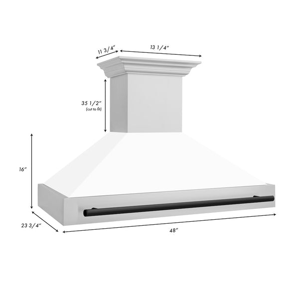 ZLINE Autograph Edition 48" Stainless Steel Range Hood with White Matte Shell and Matte Black Handle (8654STZ-WM48-MB)