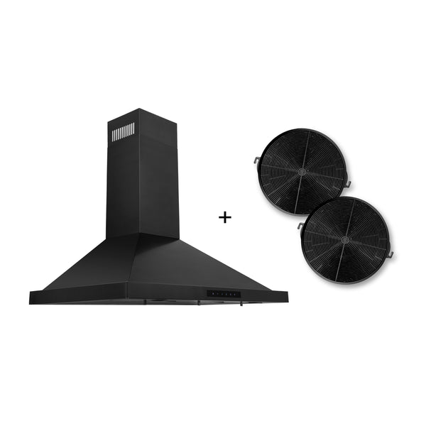 ZLINE 30" Convertible Wall Mount Range Hood in Black Stainless Steel with Set of 2 Charcoal Filters, LED lighting and Dishwasher-Safe Baffle Filters (BSKBN-CF-30)