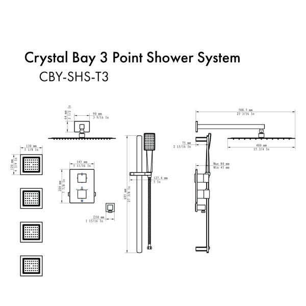 ZLINE Crystal Bay Thermostatic Shower System with Body Jets, color options available (CBY-SHS-T3)