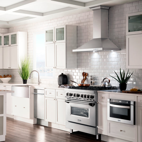 ZLINE 36" Convertible Vent Wall Mount Range Hood in Stainless Steel with Crown Molding (KBCRN-36)