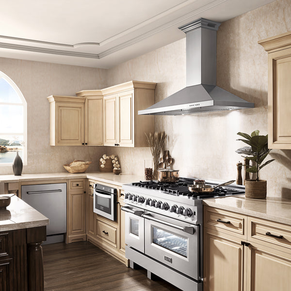 36" ZLINE CrownSound™Ducted Vent Wall Mount Range Hood in Stainless Steel with Built-in Bluetooth Speakers (KBCRN-BT-36)