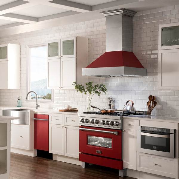 ZLINE 18 in. Compact Red Matte Top Control Built-In Dishwasher with Stainless Steel Tub and Modern Style Handle, 52dBa (DW-RM-H-18)