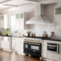 ZLINE Autograph Edition 48 in. 6.0 cu. ft. Legacy Dual Fuel Range with 7 Burner Gas Cooktop and 2 Electric Ovens in Stainless Steel with Black Matte Doors and Polished Gold Accents, Open Box-Great Condition