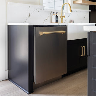 ZLINE Autograph Edition 24" Monument Series 3rd Rack Top Touch Control Tall Tub Dishwasher in Stainless Steel with Polished Gold Handle, 45dBa (DWMTZ-304-24-G)