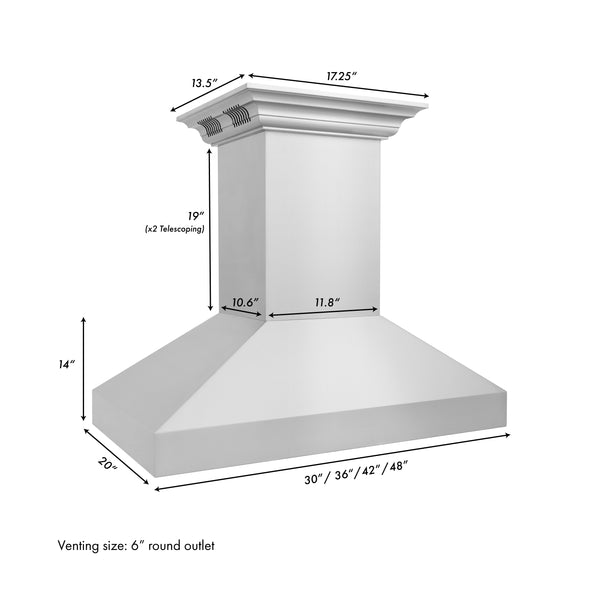 48 in. ZLINE CrownSound™ Ducted Vent Island Mount Range Hood in Stainless Steel with Built-in Bluetooth Speakers (597iCRN-BT-48)
