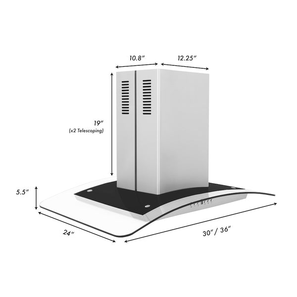 ZLINE 30 in. Convertible Vent Island Mount Range Hood in Stainless Steel & Glass Handle, Open Box-Great Condition