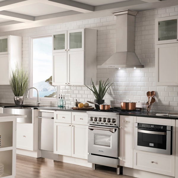ZLINE 24 in. 2.8 cu. ft. Legacy Dual Fuel Range with 4 Burner Gas Cooktop and Electric Convection Oven in Stainless Steel, Open Box-Great Condition