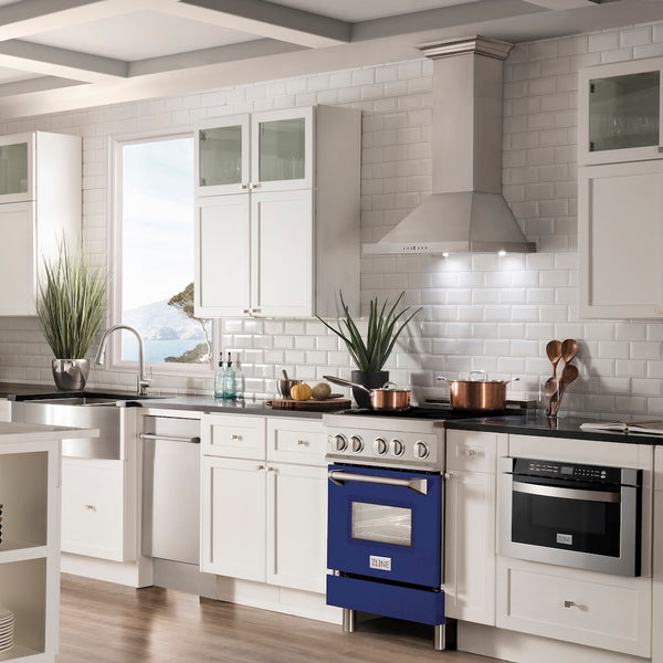 ZLINE 24 in. 2.8 cu. ft. Legacy Induction Range with 4 Element Cooktop and Electric Oven in Stainless Steel and Blue Gloss Door, Open Box-Great Condition