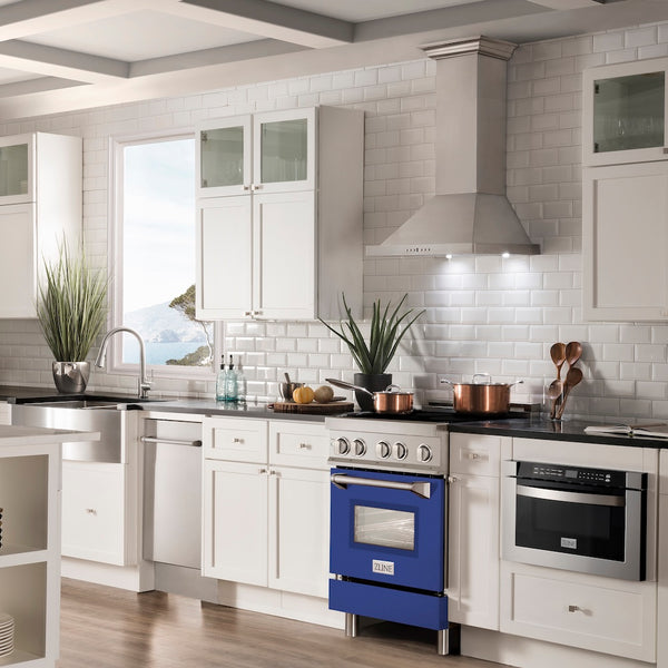 ZLINE 24 in. 2.8 cu. ft. Legacy Induction Range with 4 Element Cooktop and Electric Oven in Stainless Steel and Blue Matte Door, Open Box-Great Condition