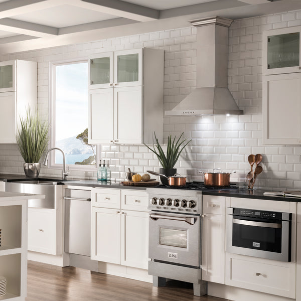 ZLINE 24 in. 2.8 cu. ft. Legacy Dual Fuel Range with 4 Burner Gas Cooktop and Electric Convection Oven in Satin Stainless Steel, Open Box-Great Condition