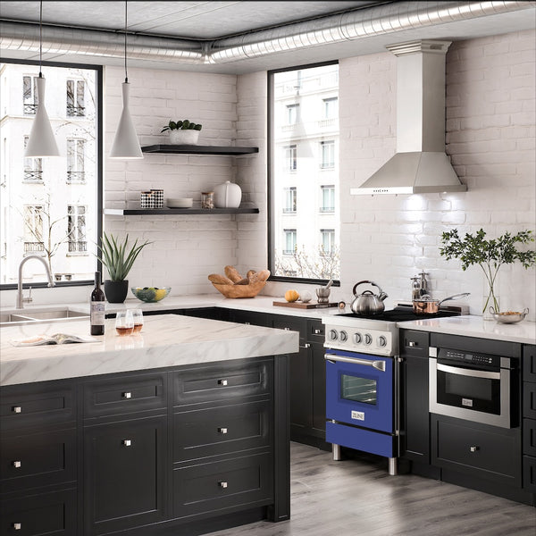 ZLINE 24 in. 2.8 cu. ft. Legacy Induction Range with 4 Element Cooktop and Electric Oven in Stainless Steel and Blue Matte Door, Open Box-Great Condition