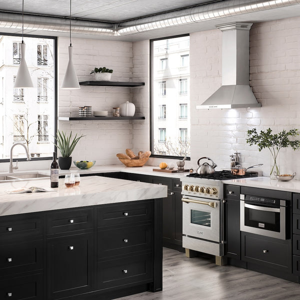 ZLINE Autograph Edition 24 in. 2.8 cu. ft. Legacy Dual Fuel Range with 4 Burner Gas Cooktop and Electric Convection Oven in Satin Stainless Steel and Polished Gold Accents, Open Box-Great Condition