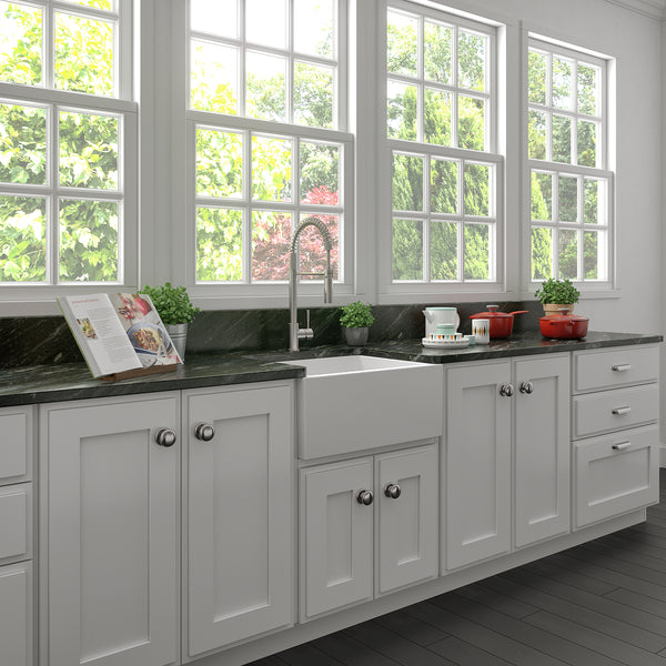 ZLINE 24 in. Venice Farmhouse Apron Front Reversible Single Bowl Fireclay Kitchen Sink with Bottom Grid in White Matte (FRC5120-WM-24)