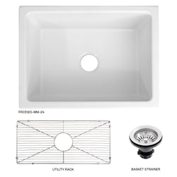 ZLINE 24 in. Venice Farmhouse Apron Front Reversible Single Bowl Fireclay Kitchen Sink with Bottom Grid in White Matte (FRC5120-WM-24)