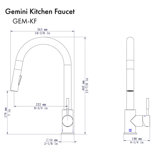 ZLINE Gemini Kitchen Faucet in Brushed Nickel (GEM-KF-BN)