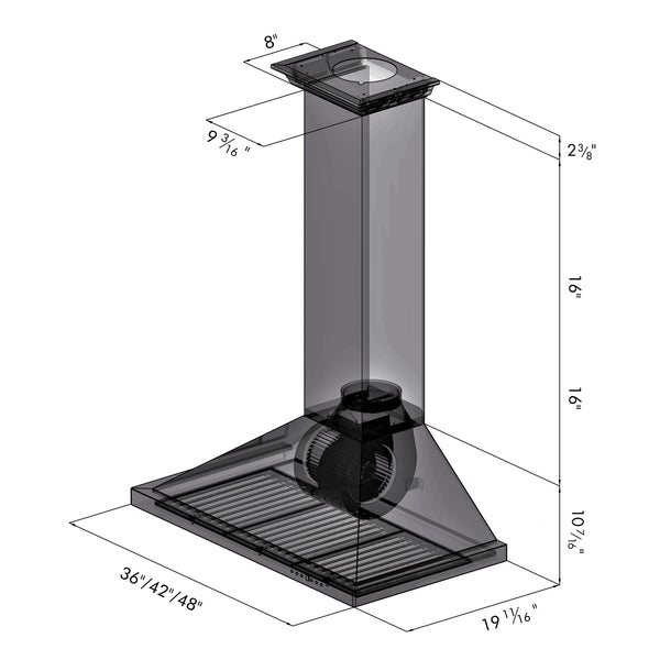 ZLINE 48" Convertible Vent Wall Mount Range Hood in Stainless Steel with Crown Molding (KBCRN-48)