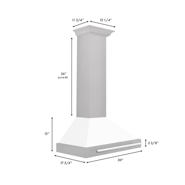 ZLINE 30 in. Convertible Satin Stainless Steel Wall Mount Range Hood with White Matte Shell and Stainless Steel Handle (KB4SNX-WM-30)