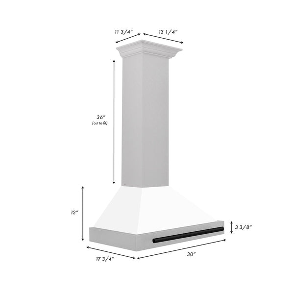 ZLINE 30 in. Autograph Edition Convertible Fingerprint Resistant Satin Stainless Steel Range Hood with White Matte Shell and Matte Black Handle (KB4SNZ-WM30-MB)
