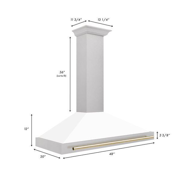 ZLINE 48 in. Autograph Edition Convertible Fingerprint Resistant Satin Stainless Steel Range Hood with White Matte Shell and Polished Gold Handle (KB4SNZ-WM48-G)