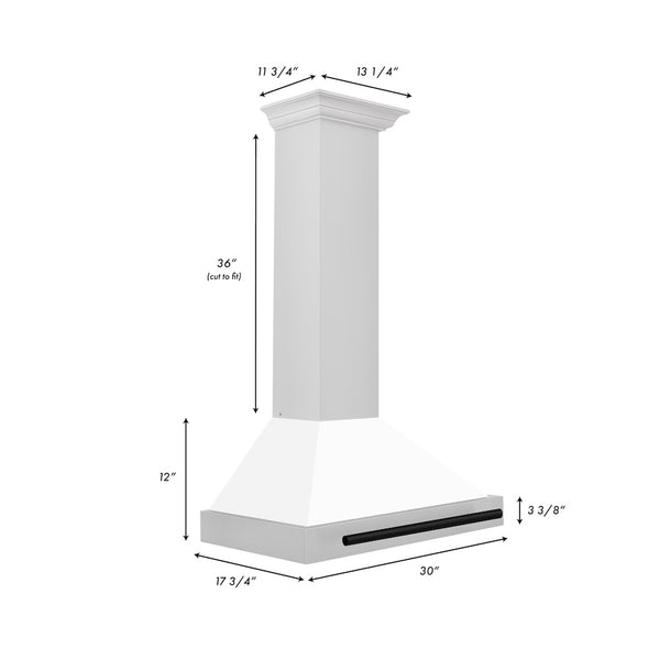 ZLINE 30 in. Autograph Edition Convertible Stainless Steel Range Hood with White Matte Shell and Matte Black Accents (KB4STZ-WM30-MB)