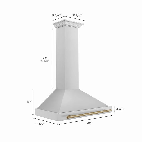ZLINE 36 in. Autograph Edition Convertible Stainless Steel Range Hood with Stainless Steel Shell and Champagne Bronze Accents (KB4STZ-36-CB)