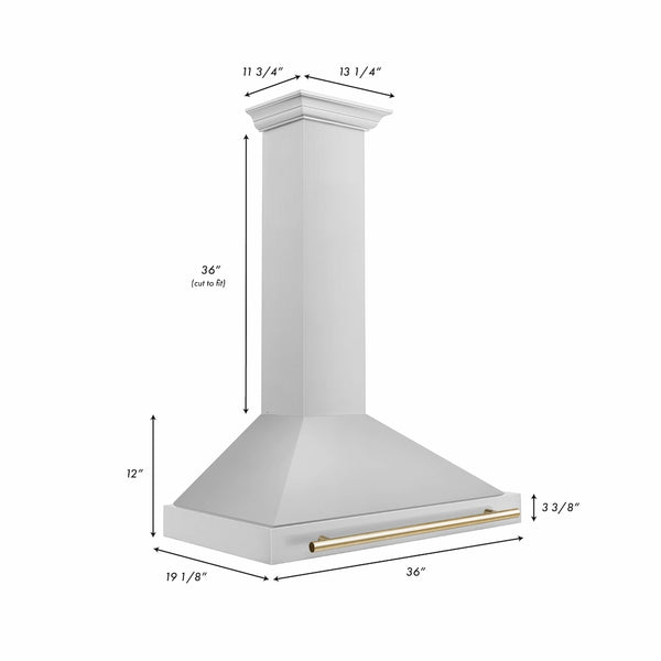 ZLINE 36 in. Autograph Edition Convertible Stainless Steel Range Hood with Stainless Steel Shell and Polished Gold Accents (KB4STZ-36-G)