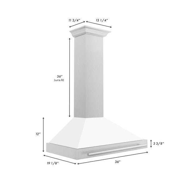 ZLINE 36 in. Convertible Satin Stainless Steel Wall Mount Range Hood with White Matte Shell and Stainless Steel Handle (KB4SNX-WM-36)