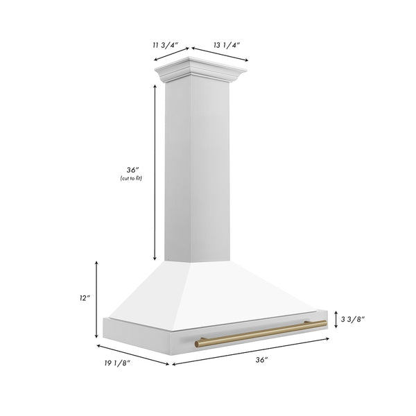 ZLINE 36 in. Autograph Edition Convertible Stainless Steel Range Hood with White Matte Shell and Champagne Bronze Accents (KB4STZ-WM36-CB)