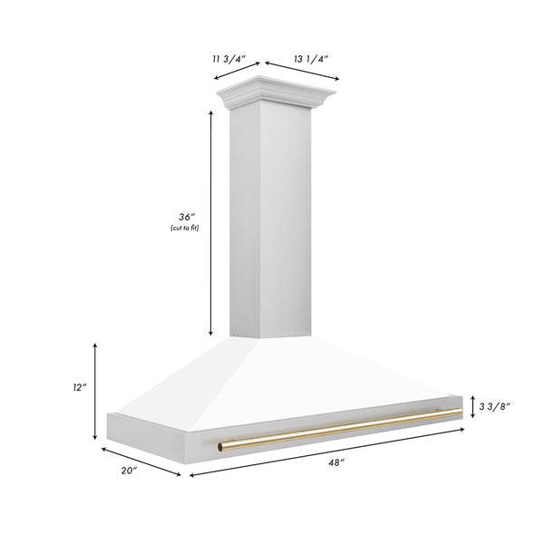 ZLINE 48 in. Autograph Edition Convertible Stainless Steel Range Hood with White Matte Shell and Polished Gold Accents (KB4STZ-WM48-G)
