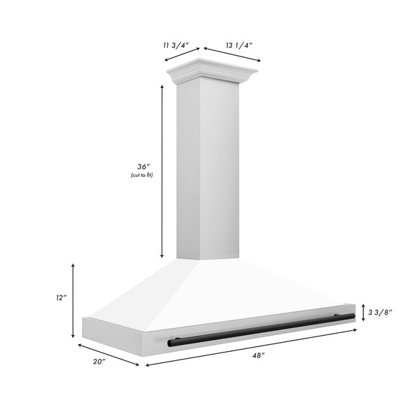 ZLINE 48 in. Autograph Edition Convertible Stainless Steel Range Hood with White Matte Shell and Matte Black Accents (KB4STZ-WM48-MB)