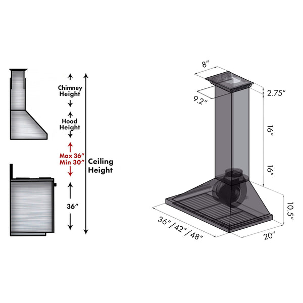 36" ZLINE CrownSound™Ducted Vent Wall Mount Range Hood in Stainless Steel with Built-in Bluetooth Speakers (KBCRN-BT-36)