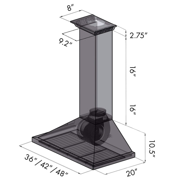 36" ZLINE CrownSound™Ducted Vent Wall Mount Range Hood in Stainless Steel with Built-in Bluetooth Speakers (KBCRN-BT-36)