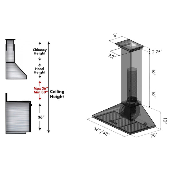 36" ZLINE CrownSound™Ducted Vent Wall Mount Range Hood in Stainless Steel with Built-in Bluetooth Speakers (KL2CRN-BT-36)