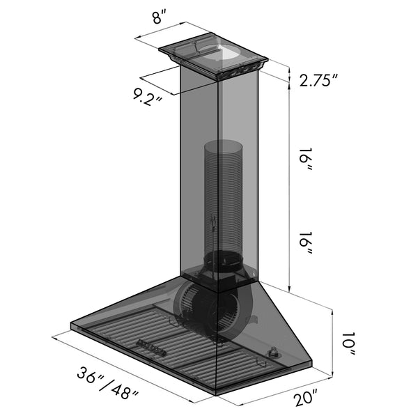 36" ZLINE CrownSound™Ducted Vent Wall Mount Range Hood in Stainless Steel with Built-in Bluetooth Speakers (KL2CRN-BT-36)