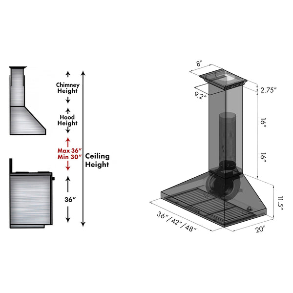 36" ZLINE CrownSound™Ducted Vent Wall Mount Range Hood in Stainless Steel with Built-in Bluetooth Speakers (KL3CRN-BT-36)