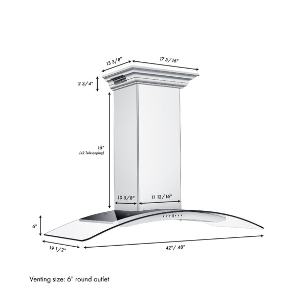 48" ZLINE CrownSound™Ducted Vent Wall Mount Range Hood in Stainless Steel with Built-in Bluetooth Speakers (KN4CRN-BT-48)