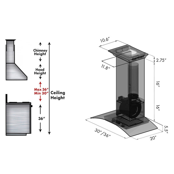 30" ZLINE CrownSound™Ducted Vent Wall Mount Range Hood in Stainless Steel with Built-in Bluetooth Speakers (KZCRN-BT-30)