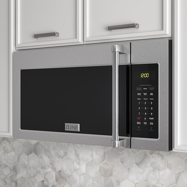 ZLINE 30 in. 1.5 cu. ft. Over-The-Range Convection Microwave Oven in Satin Stainless Steel with Traditional Handle and Sensor Cooking, Open Box-Great Condition