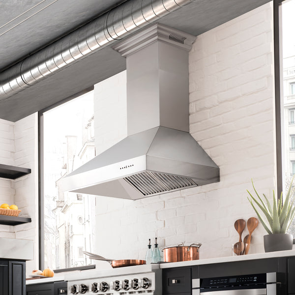 36" ZLINE CrownSound™Ducted Vent Wall Mount Range Hood in Stainless Steel with Built-in Bluetooth Speakers (697CRN-BT-36)