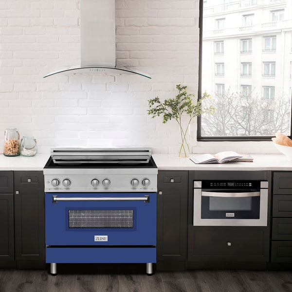 ZLINE 36 in. 4.6 cu. ft. Legacy Induction Range with 5 Element Cooktop and Electric Oven in Stainless Steel and Blue Matte Door, Open Box-Great Condition