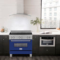 ZLINE 36 in. 4.6 cu. ft. Legacy Induction Range with 5 Element Cooktop and Electric Oven in Satin Stainless Steel and Blue Gloss Door, Open Box-Great Condition
