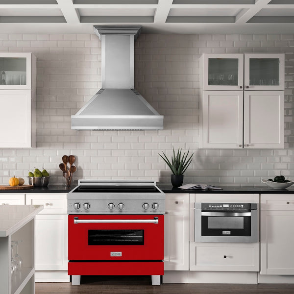 ZLINE 36 in. 4.6 cu. ft. Legacy Induction Range with 5 Element Cooktop and Electric Oven in Satin Stainless Steel and Red Gloss Door, Open Box-Great Condition